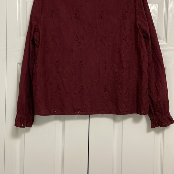 EUC Madewell Maroon Ruffle Puff Sleeve Eyelet Top Blouse Women's Size XL - Picture 10 of 10